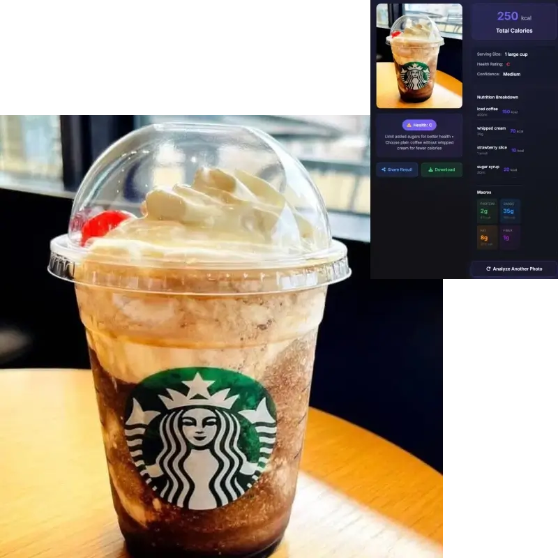 カロリーとマクロ内訳が表示されたドリンク例